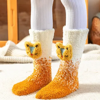 Karikatür Hayvan Mercan Polar Bebek Çorap Yumuşak Kalın Peluş Çocuk Yürümeye Başlayan Uzun Çorap Sonbahar Kış Sıcak Yenidoğan Kız Erkek Kat Çorap