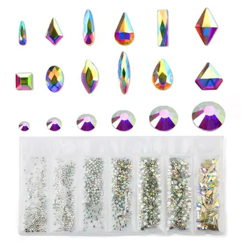 Karışık boyutu Rhinestones Çivi Sanat Süslemeleri Kristaller Strass Cam Karışımı 3D Elmas Mücevher Tırnak Parçaları Araçları Aksesuarları