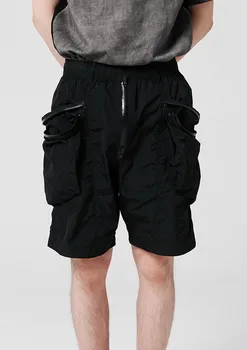 Korozyon ekipmanları 22ss Siyah parlak naylon kargo şort çoklu cepler kordon bel çabuk kuruyan techwear darkwear