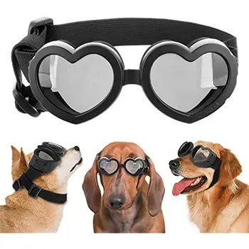 Köpek Güneş Gözlüğü, Sevimli Köpek Gözlük Ayarlanabilir Kayış Pet Gözlük Küçük Köpek Güneş Gözlüğü Pet Köpek Kalp Şeklinde Anti-Sis Güneş Gözlüğü