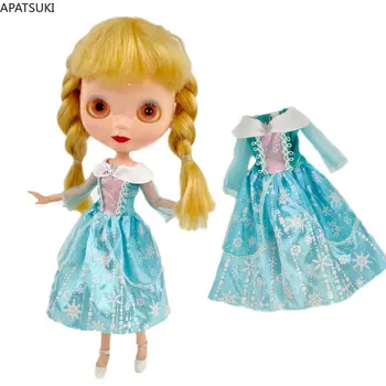 Mavi Kar Taneleri oyuncak bebek giysileri Blythe Bebek İçin Elbise Prenses Elbisesi Neo Blythe 1/6 Bebek Aksesuarları Kıyafetler Licca Bebek