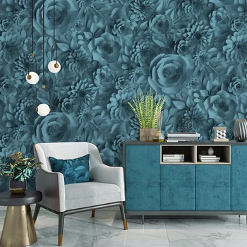 Mavi Çiçek Açan Çiçekler Duvar Kağıdı Avrupa Tarzı Bahçe çiçekli duvar kağıdı Duvarlar için Yatak Odası Oturma Odası Otel duvar kağıdı Duvar