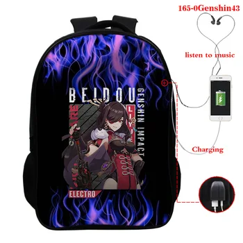 Moda Genshin Darbe Sırt Çantaları Erkek Kız kitap çantaları USB Şarj Çantası Mochila Öğrenci Okula Dönüş Hediye Gençler Günlük sırt çantası