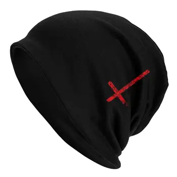 Moda Kış Sıcak Kadın Erkek örgü şapkalar Yetişkin Unisex Şeytan Baş Aşağı Çapraz Skullies Beanies Kapaklar İsa Kaput Şapka