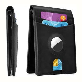 Moda üst katman inek derisi kısa cüzdan Apple Airtag Tracker erkek cüzdan