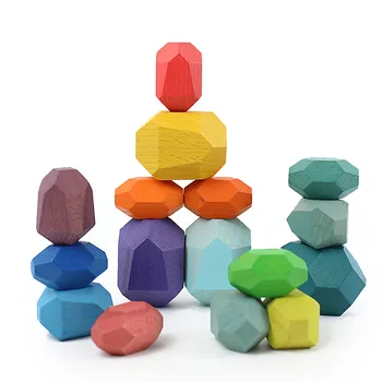 Montessori ahşap renk kayın ahşap taş yığılmış taş çocuk eğitici oyuncak süsler İskandinav ıns tarzı