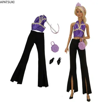 Mor Moda oyuncak bebek giysileri Seti barbie bebek Kıyafetler 1/6 Bebek Aksesuarları Barbie Üst Pantolon Ayakkabı Çantası Taç Oyuncaklar