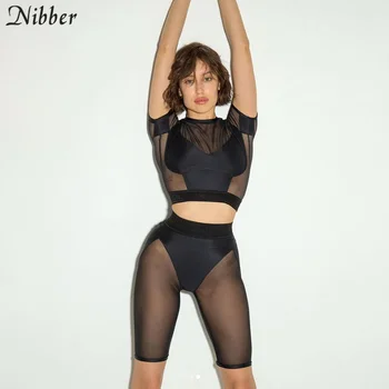 Nibber See Through Mesh Tayt Kadınlar İçin Seksi İnce Vücut Şekillendirme Yüksek Bel Patchwork Şeffaf Clubwear Pantolon Kadın Sıcak 2021