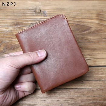 NZPJ Deri erkek cüzdanları Kredi kart çantası Mini Cüzdan Üst İnek Derisi Bozuk Para cüzdanı kadın Cüzdan İnce Cüzdan Dikey fotoğraf cüzdanı