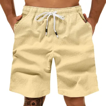 Pamuk Keten Spor kısa pantolon Rahat Şort Cep Sweatpant Büyük Boy Koşu Yaz Plaj Giyim plaj şortu Erkek Горты