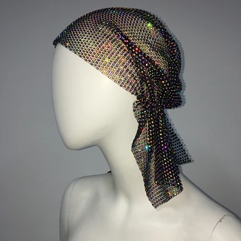 Parlayan Başörtüsü Kadın Bandanalar Saç Takı Türban Şapka Bling Headwraps Gece Kulübü Başlığı Parti Şapkalar