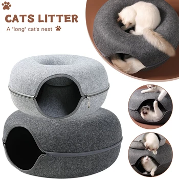 Pet kedi tüneli Interaktif Oyuncak Fermuar Çıkarılabilir Nefes Keçe Kedi Yatak Büyük Hediye Yıkanabilir Yumuşak Kedi Evi LB88