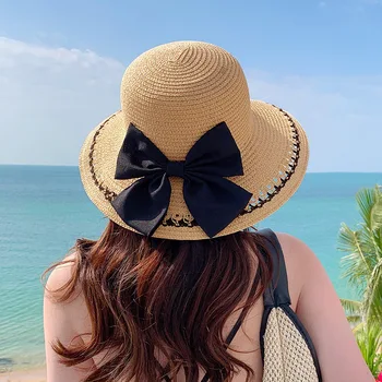 Plaj şapkası Kova Şapka Şapkalar Kadınlar için yazlık hasır güneş şapkası İlmek Geniş Ağız Haki Bej Seyahat Rahat Kapaklar гльпаченская летня