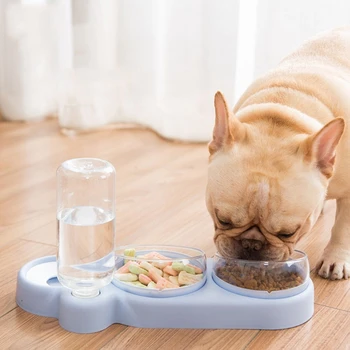 Pratik Pet Köpek Kedi Besleyici Çift Kase Otomatik Su Besleme İçme Suyu Şişesi Anti-devrilme Yavru Yavaş Gıda