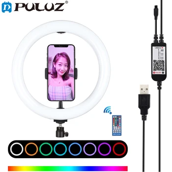 PULUZ 10.2 inç 26cm USB RGBW kısılabilir LED halka ışık Youtube Vlog Fotoğraf Video ışıkları ve telefon Kelepçesi ve Uzaktan Kumanda