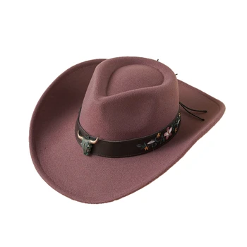 Retro Meksika Şapka Batı kovboy şapkası Keçe Geniş kenarlı Kapaklar Pop Caz Şapka giydirme Başlığı Parti Yenilik Headdress