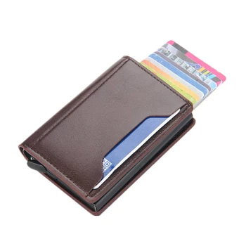 RFID anti-hırsızlık akıllı cüzdan Otomatik Çevirme kart tutucu PU Deri Alüminyum Alaşımlı Kredi kart tutucu erkek Mini Cüzdan kart tutucu