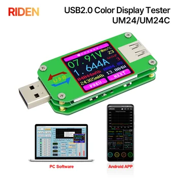 RIDEN UM24 UM24C APP USB 2.0 lcd ekran Voltmetre ampermetre pil şarj gerilim akım ölçer multimetre kablo ölçü Test Cihazı