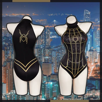 Siyah Altın Örümcek Kadın mayo Seksi Cosplay Kostümleri Yaz Su Parkı Oyunu Plaj Bikini Süper Kahraman Anime Film Sahne