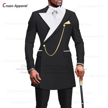 Siyah Erkek Takım Elbise Slim Fit Yeni Lüks Afrika Düğün Smokin Erkekler için Özel Moda Akşam Yemeği Parti Ceket Pantolon 2 Parça Set