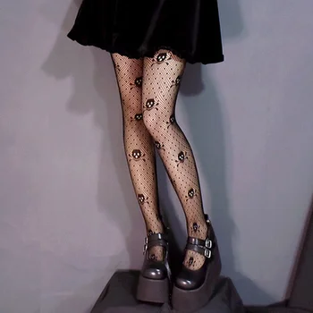 Siyah Gotik Lolita Örgü Çorap Serin Kız Punk Loli Kafatası Çorap Öğrenci Cosplay Aksesuar Sıkı
