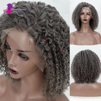 Sol Yan Brezilyalı insan saçı Karışık Gümüş Gri Peruk Siyah Kadınlar İçin Afro Kinky kıvırcık insan saçı peruk Siyah ve Gri MixedWigs