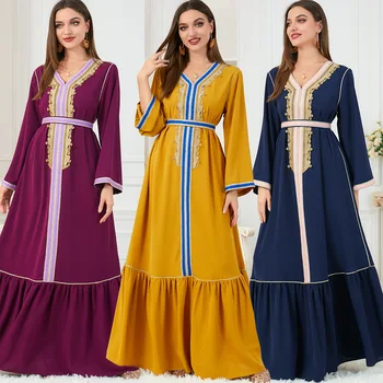 Sonbahar Fas Elbise Müslüman Kadınlar Abaya Hindistan Abayas Dubai Türkiye İslam Akşam Parti Elbiseler Kaftan Robe Longue Nakış