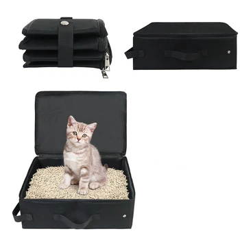 Stok Seyahat çöp kapaklı kutular ve Kolu Standart Taşınabilir Katlanabilir Kedi Kutusu Raf Kumaş çöp torbası evcil hayvan tuvaleti