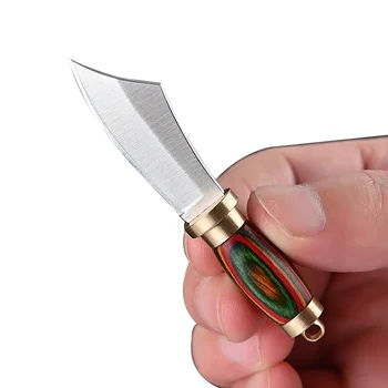 Swayboo Mini Anahtarlık Sabit Bıçak Bıçak 5CR Paslanmaz Keskin Pirinç Ahşap Saplı Kesici Anahtarlık Askı Untlity Bıçak