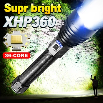 Süper 36 Çekirdekli LED XHP360 Yüksek Güç LED el feneri Şarj Edilebilir Taktik flaş ışığı 8000LM meşale ışık Kamp el feneri