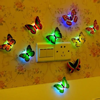 Sıcak satış kelebek gece ışıkları yaratıcı renkli ışık kelebek ışık pasteable Led dekoratif duvar lambası 1/