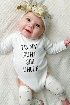 Teyzemi ve Amcamı Seviyorum Yenidoğan Bebek Giyim Sonbahar Vücut Bebek Bodysuits Beyaz Çocuk Tulumlar Erkek Bebek Kız Bez