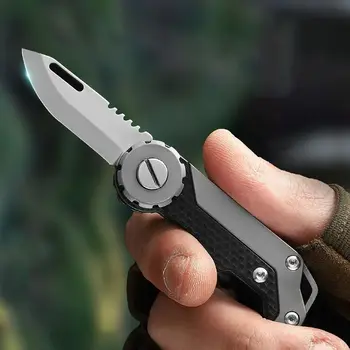 Titanyum Alaşım Katlanır Bıçak Çok Fonksiyonlu Açık Survival Cep Bıçak Taşınabilir Siyah Kesici Unboxing EDC Anahtarlık Kolye