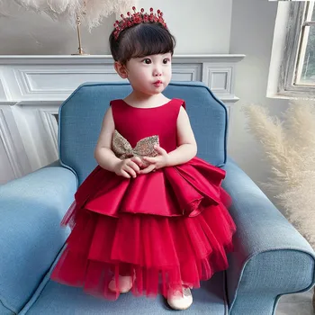 Toddler Kız İlk Yıl doğum Günü Partisi düğün elbisesi Büyük Yay Bebek Kız Elbise Gazlı Bez Tutu Kabarık Elbisesi Noel Giysileri 1-5 Y