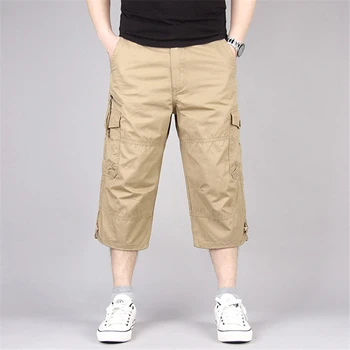 Uzun Uzunluk Kargo Şort Erkekler Yaz Çok Cep Rahat Pamuk Elastik kapri pantolonlar Erkekler Askeri Taktik Kısa Erkek Giyim