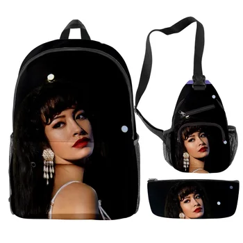 Yaratıcı Komik Selena Quintanilla Şarkıcı 3D Baskı 3 adet / takım öğrenci Okul Çantaları Moda dizüstü bilgisayar seyahat Sırt Çantası Göğüs Çantası Kalem kutusu