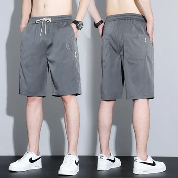 Yaz Moda Cep Elastik Bel Rahat Şort erkek Gevşek Orta erkek kısa pantolon İnce Yumuşak Spor Sweatpants Streetwear