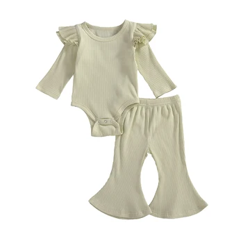 Yeni 4 Renkler Bebek Kız Giysileri Set Bebek Çocuk Uzun Kollu Romper Tops+ Pantolon Suts