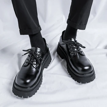 Yeni Ayakkabı Kalın Taban Japonya Kore Streetwear Casual deri ayakkabı Erkek İş Moda Vintage Hipster Düğün deri ayakkabı Erkek