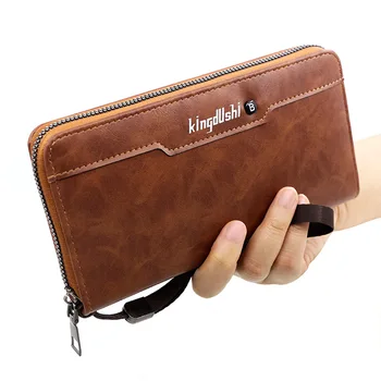 Yeni erkek moda büyük kapasiteli uzun cüzdan fermuar iş çanta
