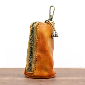 Yeni Erkek Pu Deri Anahtar çantası Anahtarlık Tutucu Taşınabilir Rahat Moda Retro Fermuar Ev Saklama Torbaları Çift Anahtar Paketi Araba Çantası Erkekler