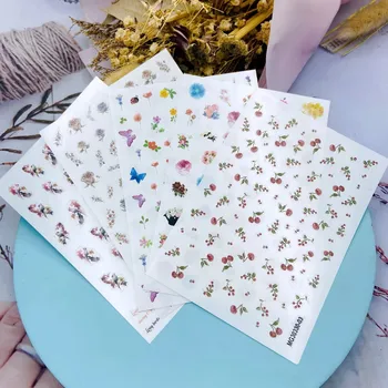 Yeni Kelebek Çiçek Kuş Kiraz Desen Tırnak Sticker Kendinden Yapışkanlı Transferi Sticker 3D Kaymak kendi başına yap çıkartma Dekorasyon