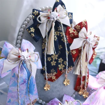 Yeni Lolita Japon Kimono Tarzı Günlük El Sanatları Tilki Kiraz Çiçeği Püskül Kenar Klip saç tokası Başlığı kadın Hediye