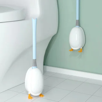 Yeni Silikon Tuvalet Fırçası Seti Sevimli Dalış Ördek Duvara monte Zemin Ayakta Uzun Saplı Banyo Derin Temizlik TPR Aksesuarları