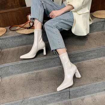 Yeni Sonbahar Kadın Çizmeler Sivri Burun Yüksek Topuk Streç Çizmeler Kadınlar için Zarif Düz ayakkabı Platformu Yüksek Topuklu Seksi Modern Çizmeler