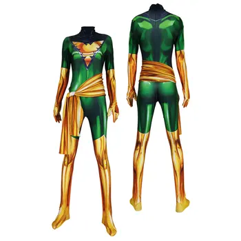 Yeşil Jean Gri Cosplay Kostüm X-Men Phoenix Süper Kahraman Zentai Bodysuit Takım Cadılar Bayramı Tulumlar