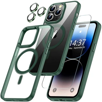 Yeşil Kamera Lens Ekran Koruyucu Kılıf Magsafe Mag Güvenli Kablosuz Şarj iPhone 14 Artı 13 Pro Max 12 11 Kapak Aksesuarları