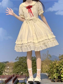 Yumuşak Kardeş Lolita Elbise Platycodon Manor Pastoral Tarzı OP Kısa kollu Elbise Kız Öğrenci Yaz Lolita Elbise Sevimli Kızlık