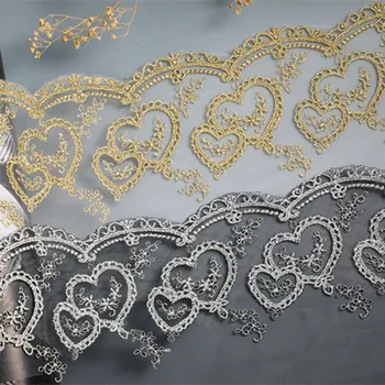 zsbszc 5 metre yeni aşk kalp altın gümüş örgü dantel trim Lolita net Nakış dantel şerit Dikiş kumaş 12.5 cm genişlik WS12