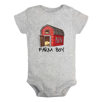 Çiftlik Çocuk Eğlenceli Kırmızı Ahır Ülke Grafik Bebek Bodysuit Sevimli Erkek Tulum Bebek Kısa Kollu Tulum Yenidoğan Yumuşak Giysiler